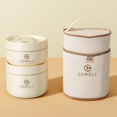 코믈리 304 스테인리스 전자레인지 적용 보온 도식락통 휴대용 보온가방 포함, 2개, 베이지