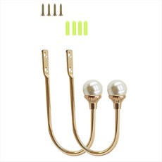 금색 플라스틱 진주 U자형 커튼 타이백(나사 포함) 홈 오피스 커튼용 벽걸이 후크, 금