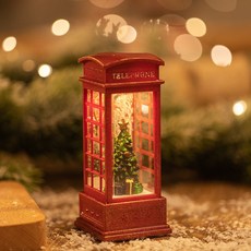 【熱銷Top1-限時下殺】聖誕節音樂鈴八音盒 雪花旋轉燈飾 聖誕樹場景佈置 平安夜禮物 創意桌面擺件 節日裝飾 彩燈音樂, 電話亭聖誕樹(無水款)