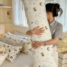 세탁 가능한 면 대형 베개 쿠션 긴 베개 분리형 세탁 가능 다리 받침용 여성 측면 수면 전용 베개 남성용, 40x115cm( 1.0kg ) 베개 커버 + 내부 코, 작고 귀여운 애완동물