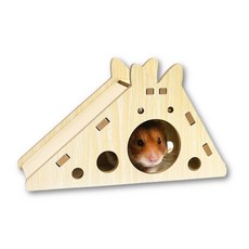 BAOLIDE 三角溜滑梯木屋 倉鼠黃金鼠蜜袋鼯適用 DIY組裝 爬梯躲避屋, 1個, 三角滑梯木屋1組, 原木色