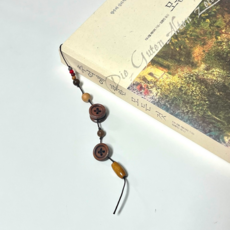 나무단추 끈 책갈피 독서모임 선물 친구선물, 1개, 브라운