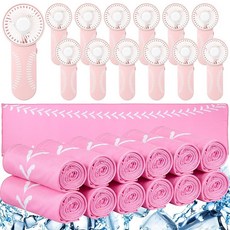 Tujoe 스포츠 선물 24개 쿨링 타월 101.6cm x 30.5cm(40 x 12인치) 운동 타월 12개 포함 휴대용 팬 12개 팀 선물 스포츠 파티 경품을 위한 미니, 소프트볼, 핑크