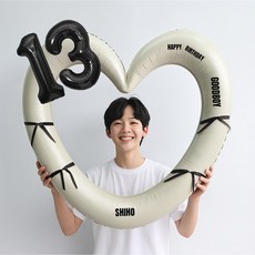 해피제이니 블랙 숫자 하트프레임 풍선 생일파티용품세트(프리레터링 시트지 포함) 포토존, 1세트, 13 크림하트