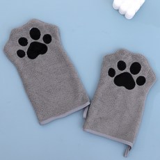 반려동물 고양이 발 모양 장갑 수건 초강력 흡수 속건 강아지 고양이 전용 목욕 세정 타월, 2개, 그레이22*15CM