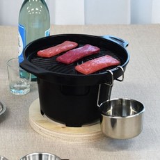 [GE가은스토어] 캠핑용 미니 6인 화로 홈파티 혼밥 작은불판, 나무손잡이(단품)