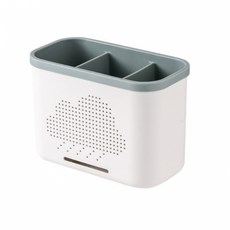 筷子收納盒 瀝水架 廚房置物架 多功能家用筷筒 餐具收納 防水防潮 簡約風格 壁掛式設計 廚房整理工具 流理台收納+白綠色三格款19.5*10.3*13.8cm★☆+默認尺寸, 1個, 白綠色三格款19.5*10.3*13.8cm★☆:默認尺寸