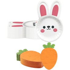 부활절 파티 장식용 YQUQWN 100PCS 종이 접시 및 냅킨 일회용 식기 세트 디너웨어 용품 50명의 손님에게 제공