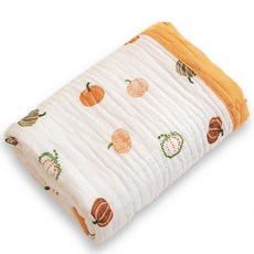 아기 사계절 보들보들 순면 거즈 블랭킷 프린트 담요 기저귀 매트 속싸개 흡수력 좋은 수건 목욕타올 이불, 펌킨 6겹