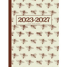 5년 일기 2023-2027 크림 하드커버의 클래식 범블비 4종: 영국 공휴일 비전 보드 달의 단계 생일 및 축하가 있는 달 보기 플래너, 기본