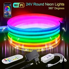 360 라운드 RGB LED 네온 튜브 스트립 라이트 로그인 24V IP67 유연한 로프 테이프 WS2811 블루투스 WIFI A, 03 발광 색상3, 02 24V UK Plug, 02 3미터
