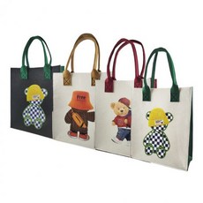 곰돌이 캐릭터 부직포 가방 / 펠트백 보조가방 신발가방 장바구니 신학기 판촉 가방 에코백 손가방, 레드