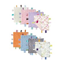 CREVENT Tag Security 아기용 담요 남아용 부드럽고 작은 러비 아기 이불 감각 담요 생일 베이비 샤워를 위한 훌륭한 선물 (25.4 x 25.4cm(10 x, 8 Tags