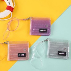 투명 pvc 펄 글리터 사진 수납 카드 지갑(목걸이줄 탈부착), 투명앨범지갑(진핑크)