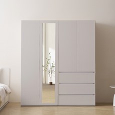 바로방가구 이븐 터치 빅수납 전신거울 옷장 서랍 장롱 1600세트 드레스룸 시스템장, 연그레이