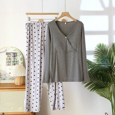 莫代爾月子服春季孕婦產後哺乳睡衣女士家居服春夏套裝帶胸墊長袖
