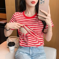 언헤브 스트라이프 임부 수유 티셔츠