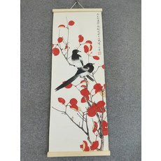 於非闇 翠微紅葉圖 油畫布微噴列印 實木掛軸, 參考詳情頁