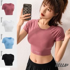 BELLA+ 台灣現貨 四色速乾短版露臍運動短袖上衣 女T 健身性感瑜珈服 重訓服 S-XL