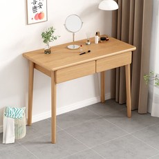 實木北歐梳妝臺網紅ins風小戶型化妝臺迷你化妝桌 桌子 梳妝台 化妝桌 實木桌 化妝桌 A4CU, 100*40*75原木加深灰凳子送鏡