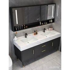 巖闆無縫拚接陶瓷一體盆智能落地浴室櫃衛生間洗漱臺洗手臺洗臉池, 配普通儲物鏡櫃【無燈】,120單鏡櫃