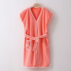 本土出貨 浴袍 口袋設計 浴袍女 女生浴裙 可穿式浴巾 吸水浴裙 珊瑚絨浴裙 強力吸水 浴巾加大 LO5I, 肉粉色-衣長90【115-150斤可穿】, 1個