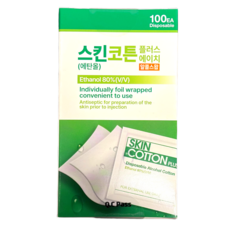 퍼슨 스킨코튼 플러스 에이치 에탄올 알콜스왑, 100개입, 4개