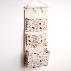 牀頭簡約多格收納袋掛袋 牆掛式 出租屋神器雜物掛鉤布藝置物袋, 4兜小白貓