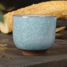 大號茶杯裝90毫升冰裂陶瓷茶杯茶盞酒杯主人杯水杯八色冰裂紋龍泉, 1個, 冰花天藍