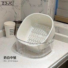 Z3JC 雙層新款瀝水洗菜菜籃水果盤水果客廳塑料菜籃子籃子家用廚房加厚, 1個, 雙層瀝水籃中號【pp+pet】