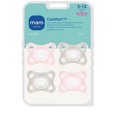MAM Comfort Baby 젖꼭지 3-12개월 아기 경량 일체형 풀 실리콘 빙키 BPA 프리 젖꼭지 세척이 쉬운 모유 수유 아기에게 적합 4개 유럽산 159594, Mistyrose/Vanilla