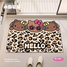 욕실 레트로 실리카 흡수 미끄럼방지 발매트, 1개, 레오파드 뮤직 키티 캣