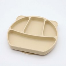 寶寶餐盤 兒童餐盤 分隔餐盤 矽膠餐盤 食品級 吸盤碗 吸盤餐盤 餐盤 可愛碗 防摔 可微波 兒童分盤 安全環保, 米色, 1個