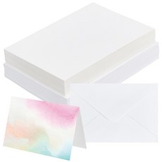 50장 나무 펄프 코튼 빈 인사말 카드 봉투 포함 직사각형 화이트, 화이트 101x152x0.5mm