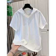 COSYEVNO 후드 반팔 티셔츠 루즈핏 캐주얼 레이스 여름 상의