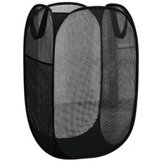 摺疊髒衣籃 恆/豎 帶把手 - 透氣網狀可折疊洗衣籃, 黑色豎款