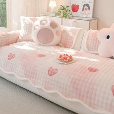 아이라 분리형 소파커버 쿠션감있는 와플 탄력 1~4인용 프리미엄 패브릭 소파덥개, 1개, 핑크색