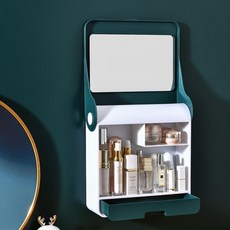 화장실 거울 수납함 메이크업박스 무타공 벽걸이화장대, 오렌지, 1개