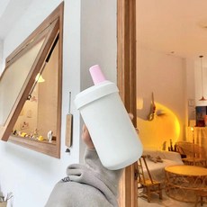 保溫杯女生高顏值咖啡隨行杯不鏽鋼學生吸管水杯, 1個, 1L, 粉蓋:430ml