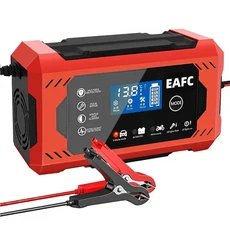 12V 6A 완전 자동 배터리 충전기 파워 펄스 수리 습식 건식 납축전지 디지털 LCD 디스플레이, CHINA, Red EU Plug, 1개