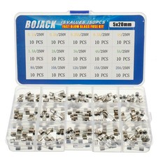 BOJACK 5 가치 50개 빠른 블로우 유리 퓨즈 모음 키트 5x20mm 250V 0 02 025 2 3 4 8 20 A 팩을 투명 플라스틱 상자에 넣습니다