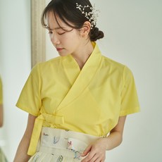[핫세일] 생활한복 실과바늘 파스텔 노랑 반팔 블라우스저고리