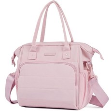 NISHEL 여성용 단열 토트 런치 백 푹신하고 가벼운 와이드 오픈 쿨러 케이스 누출 방지 간편한 세척 PEVA 안감 별도의 보관을 위한 다중 포켓 직장 피크닉 핑크, NISHEL 여성용 단열 토트 런치 백, 푹신하고 가벼