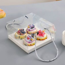 투명 머핀상자 컵케이크 흰색 4구 일반 6구 포장 박스 손잡이, A. 흰색 일반 4팩, D. 10세트 리본 스타일