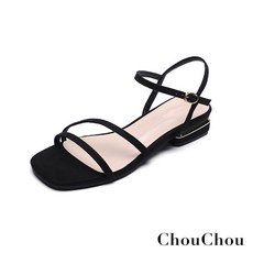 【ChouChou】溫柔輕奢細帶低跟涼鞋 大尺碼涼鞋 富發牌旗艦店, 黑, 36
