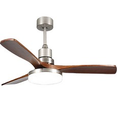 LADUTA 拉布塔 變頻風扇燈吊扇燈 大風力實木吊扇燈 客廳臥室餐廳遙控三色無極調光, 銀+胡桃木色扇葉+無極調光+手機APP,52吋