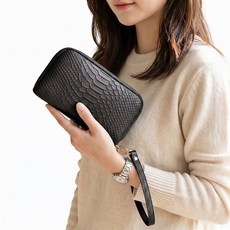 듀엘라 소가죽 멀티 파우치 여성 장지갑 분리수납 핸드폰 가방 손목 스트랩 클러치