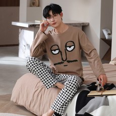 家居服套裝 卡通圖案圓領長袖長褲 休閒情侶睡衣