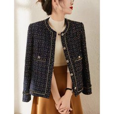 에버리씽 여성 네이비 라운드넥 트위드 하객룩 자켓 W339