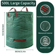 정원 폐기물 가방 대용량 방수 잎 자루 잡초 쓰레기통 마당 보관 용기, 3. Green 500L, 1개